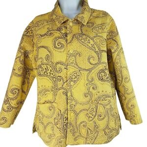 Quilted Shirt Sz L Jacket Reversible Yellow Brown Paisley Monterey Bay Clothing